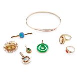 A collection of gold and gem set jewellery