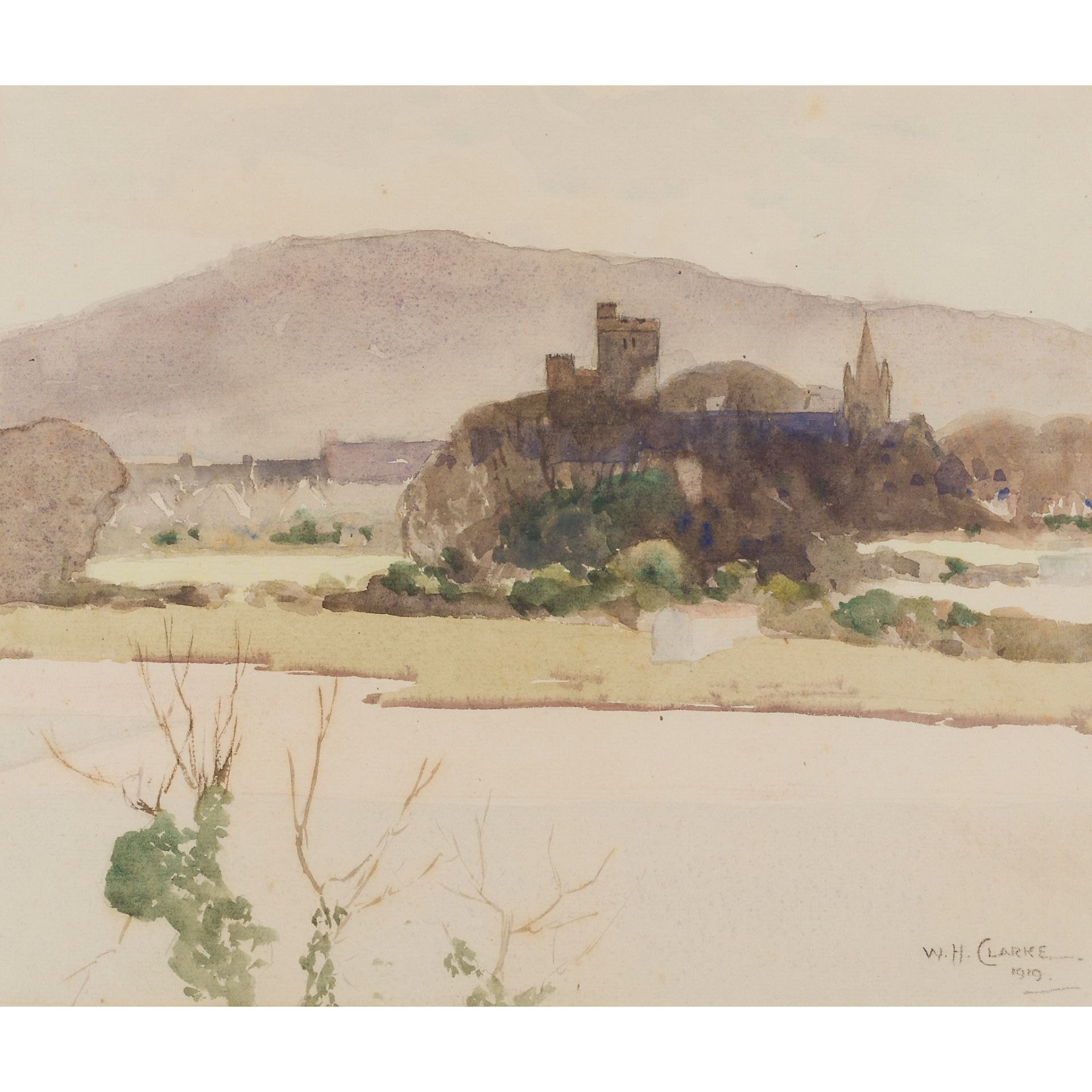 WILLIAM HANNA CLARKE (SCOTTISH 1882-1924) KIRKCUDBRIGHT FROM NORTH OF CASTLEDYKES POINT