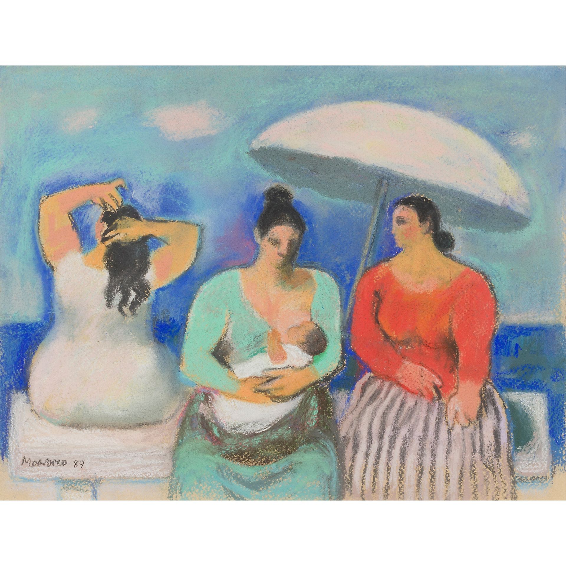 § ALBERTO MORROCCO R.S.A., R.S.W., R.P., R.G.I., L.L.D (SCOTTISH 1917-1999) THREE WOMEN BY THE SEA