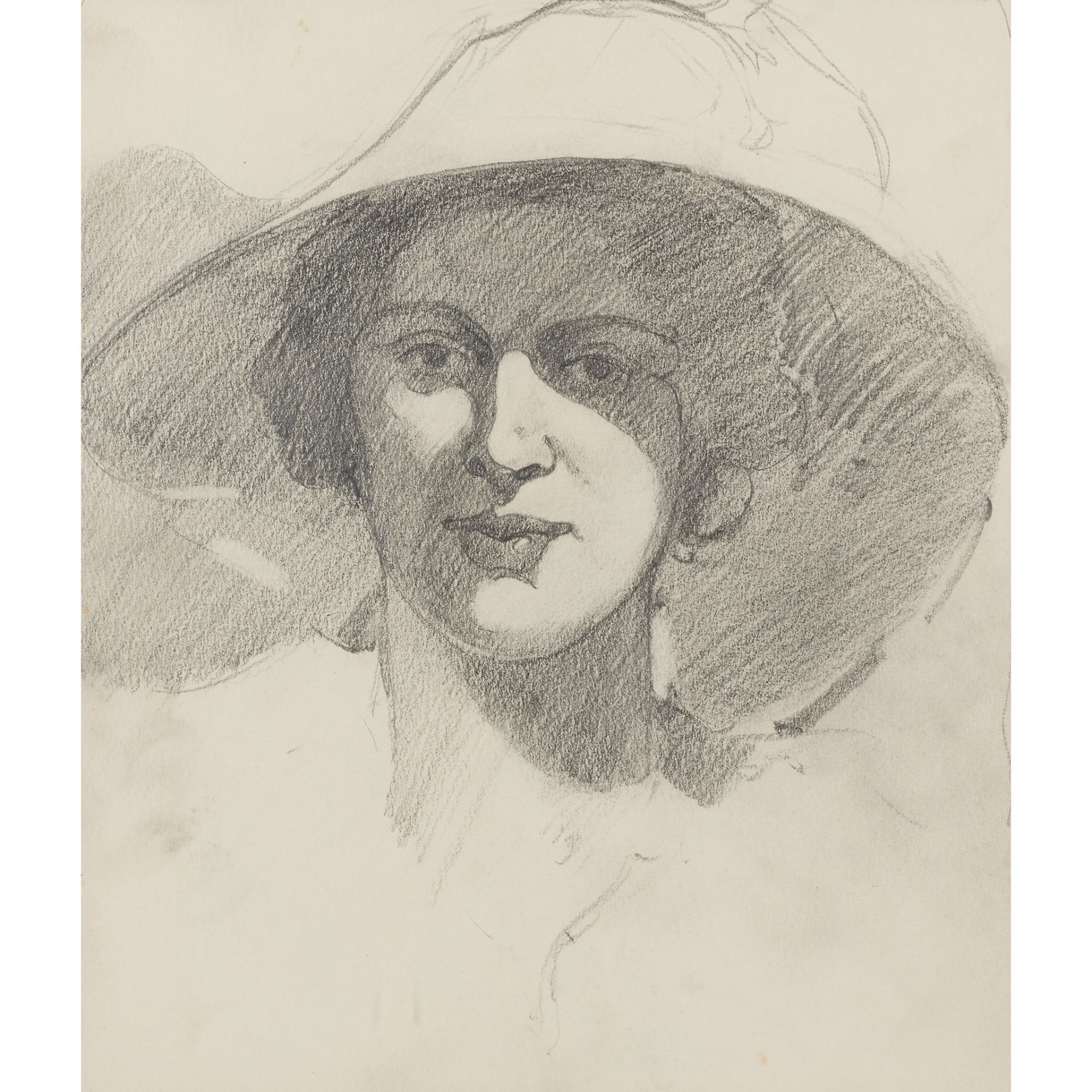 § JOHN DUNCAN FERGUSSON R.B.A. (SCOTTISH 1874-1961) WOMAN IN A LARGE HAT