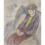 § JOYCE GUNN CAIRNS (SCOTTISH B.1948) SEATED PORTRAIT OF A BOY