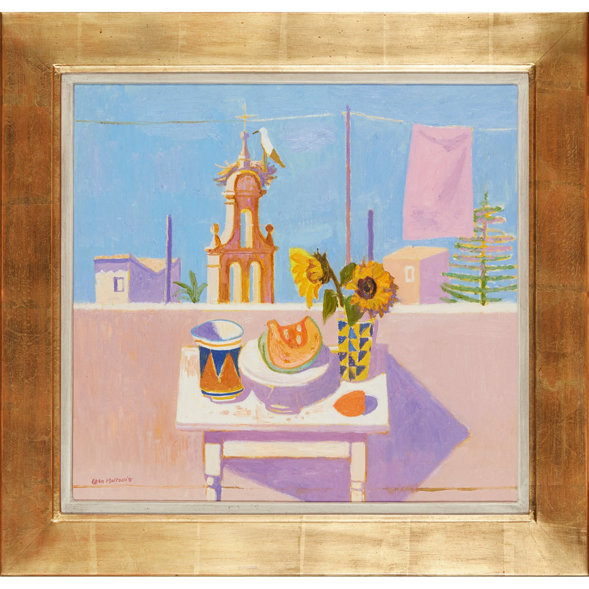 § LEON MORROCCO A.R.S.A (SCOTTISH 1942-) STILL LIFE AND STORK, 1995 - Image 2 of 3