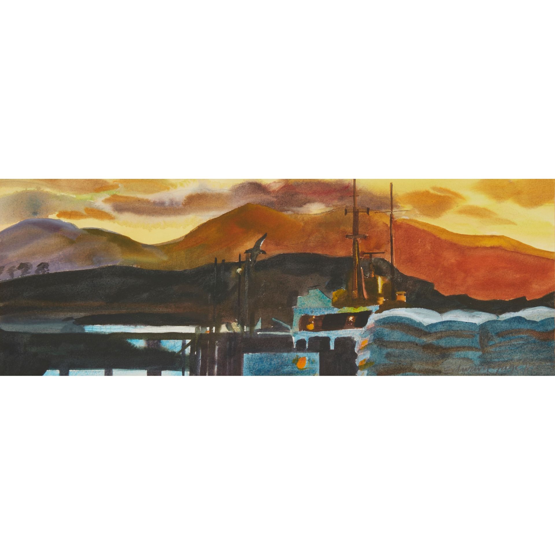 § EDWARD GAGE R.S.W. (SCOTTISH 1925-2000) OBAN SUNSET, 1985