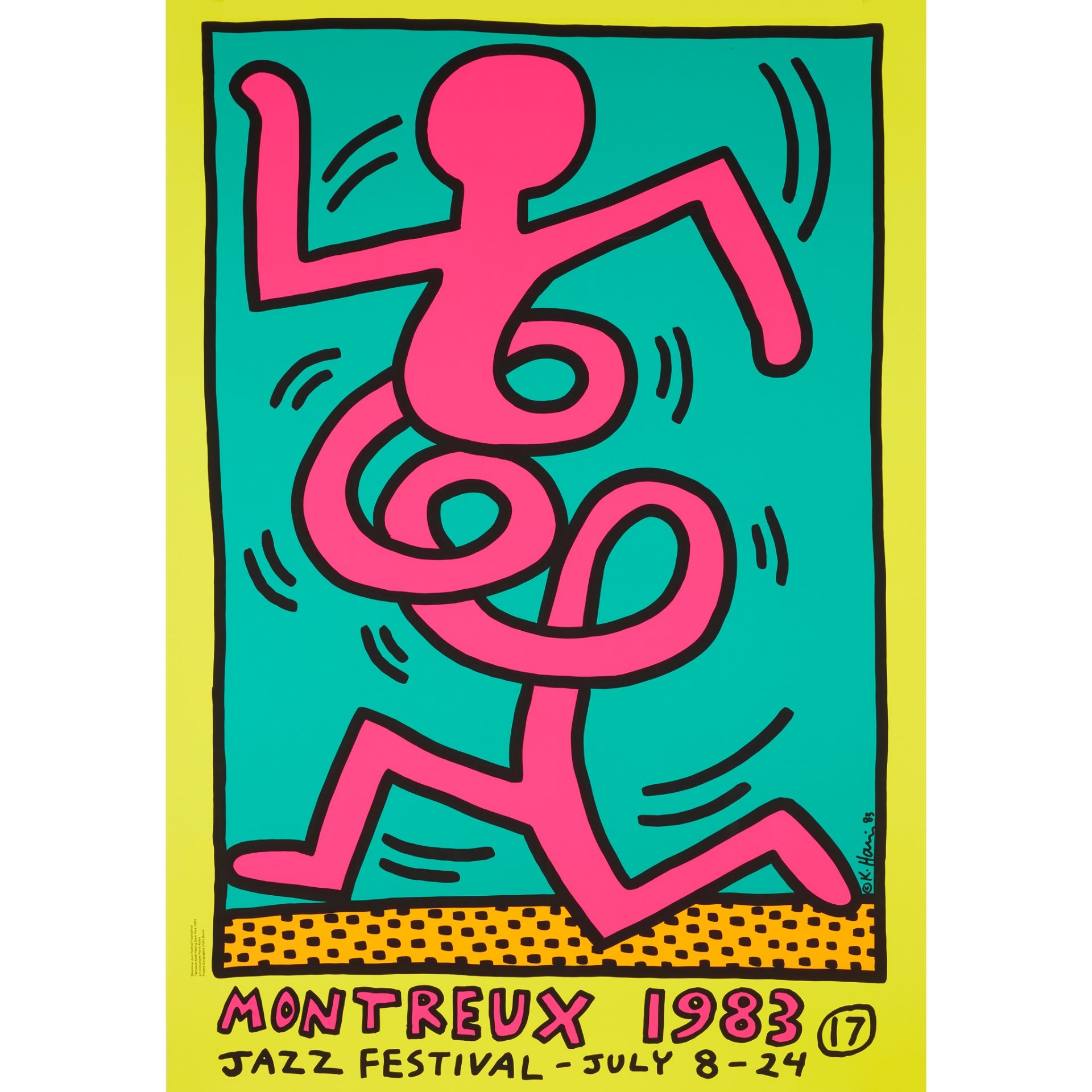 KEITH HARING (AMERICAN 1958-1990) MONTREUX JAZZ POSTER (YELLOW) - 1983