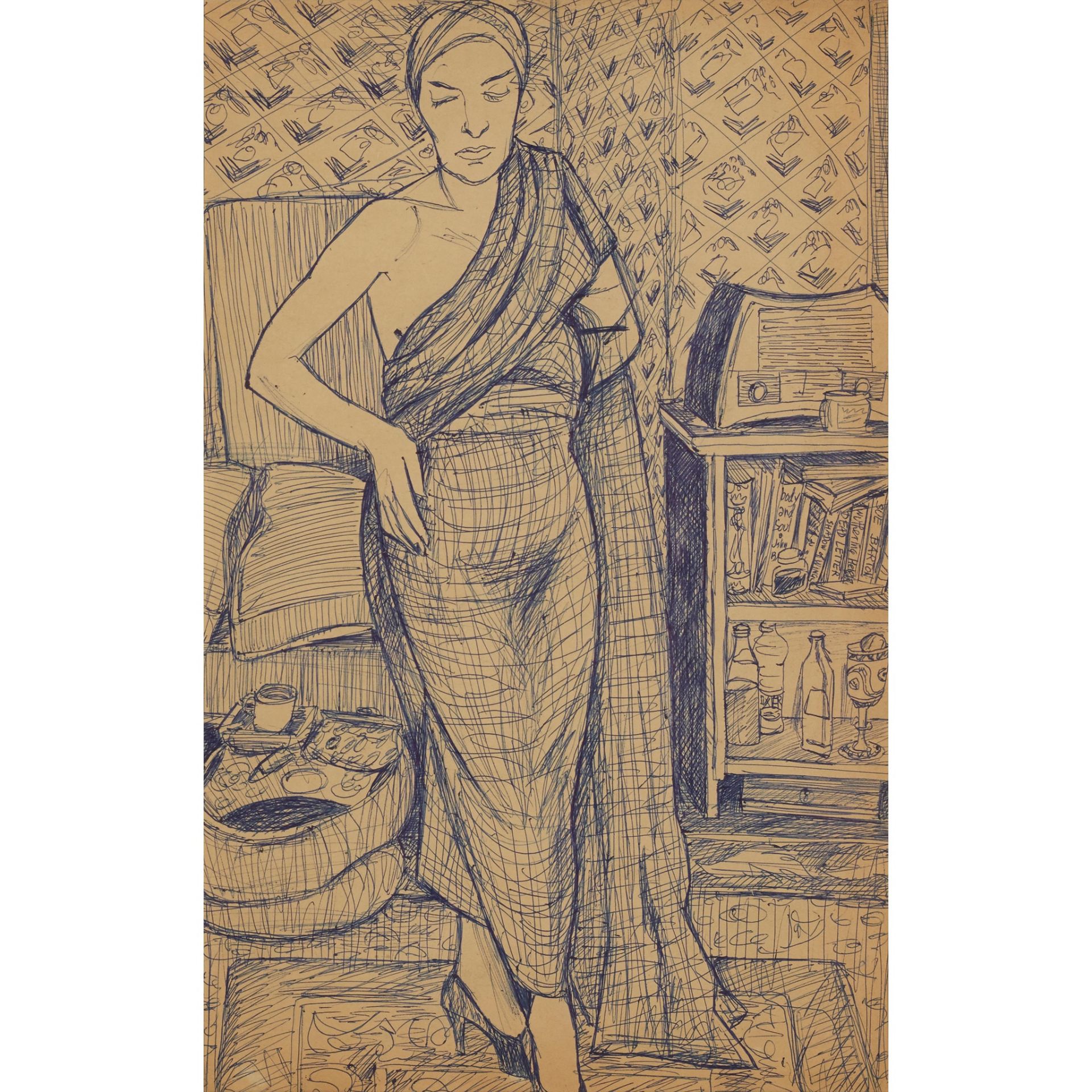 § ALASDAIR GRAY (SCOTTISH 1934-2019) CAROLE GIBBON'S MOTHER, POSED STANDING