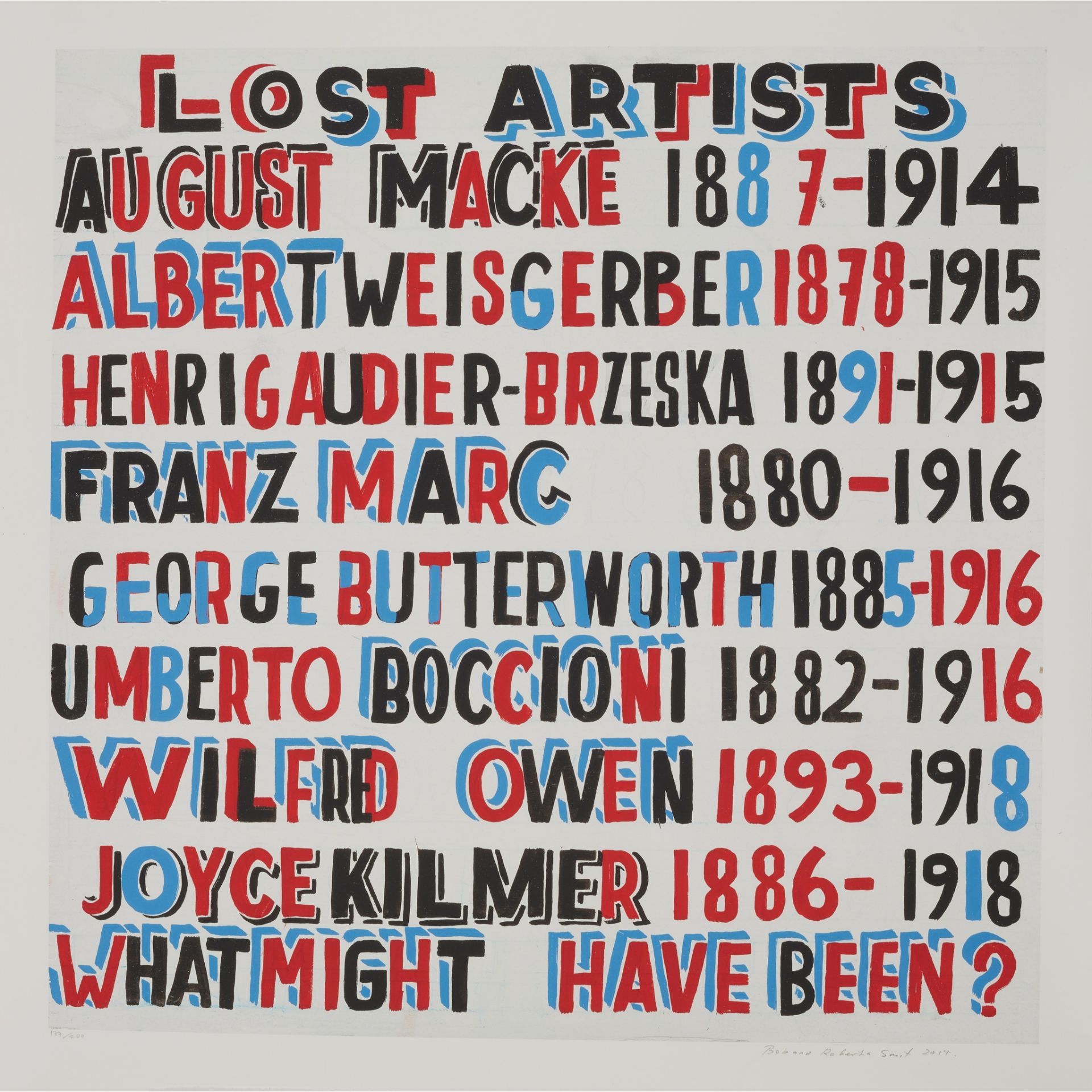 § BOB AND ROBERTA SMITH O.B.E., R.A. (British 1963-) LOST ARTISTS - 2014