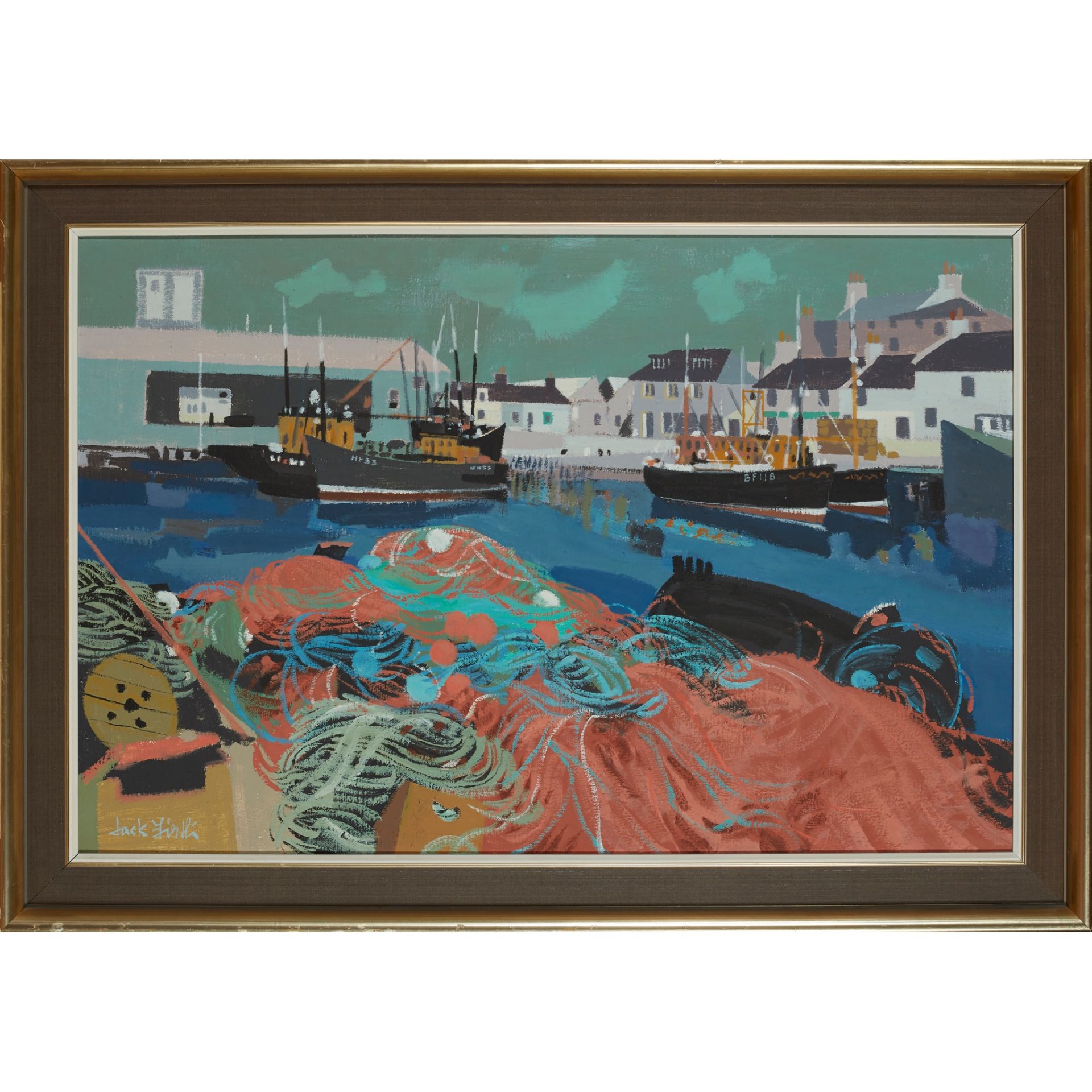 § JACK FIRTH R.S.W (SCOTTISH 1917-2010) MACDUFF, PINK AND GREEN - Image 2 of 3