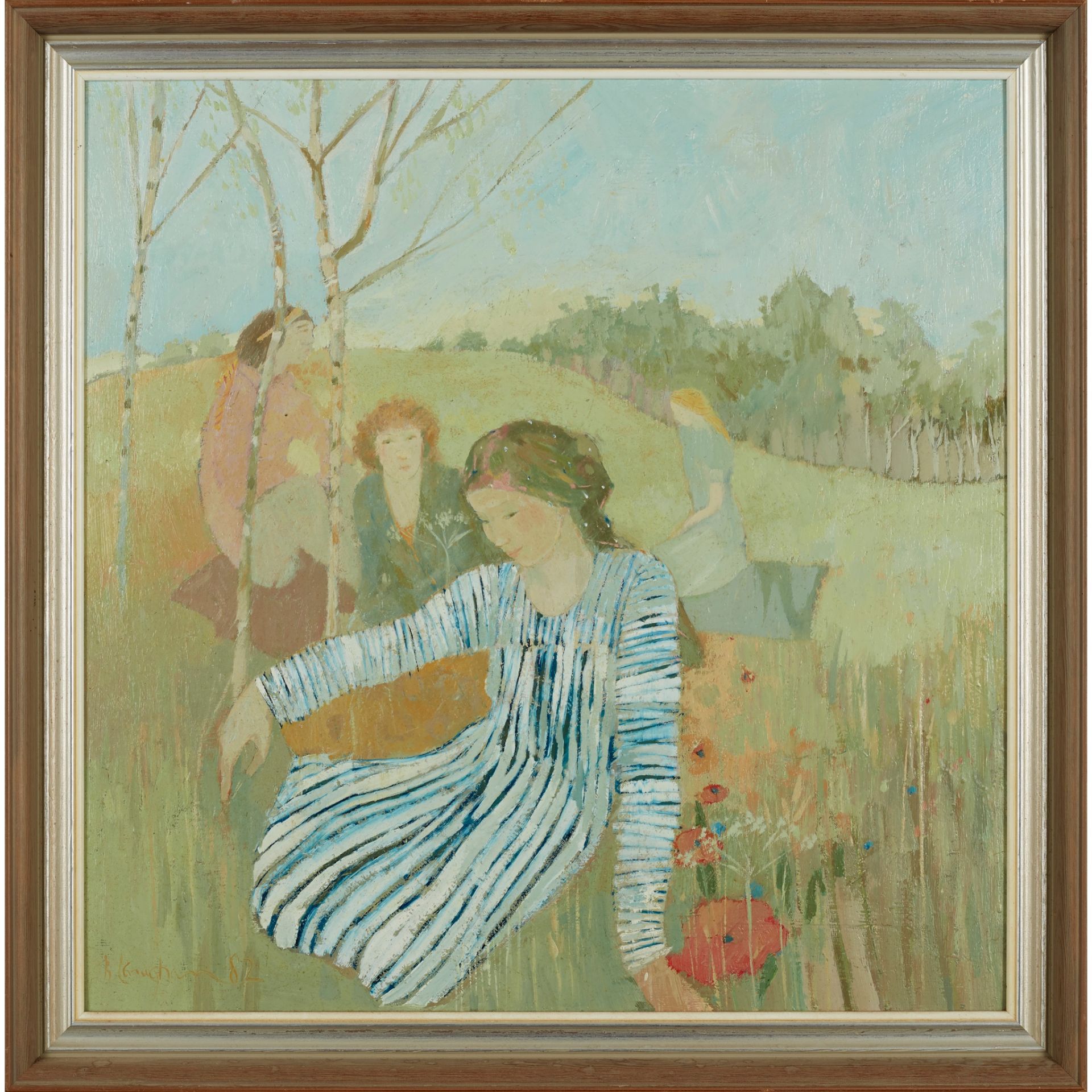 § BRENDA LENAGHAN R.S.W. (SCOTTISH 1941-2020) FIGURES IN A MEADOW - Image 2 of 3
