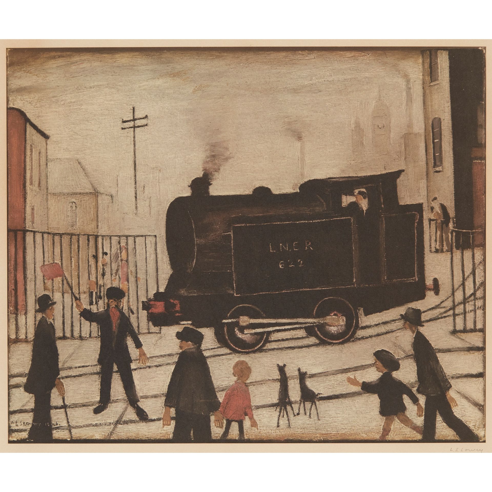 § LAURENCE STEPHEN LOWRY R.A. (BRITISH 1887-1976) LEVEL CROSSING
