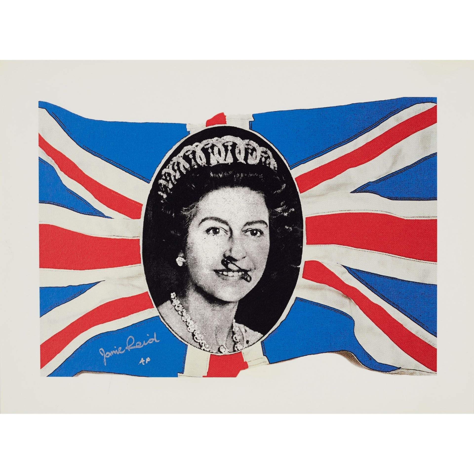 § JAMIE REID (BRITISH 1947-) QUEEN ON FLAG