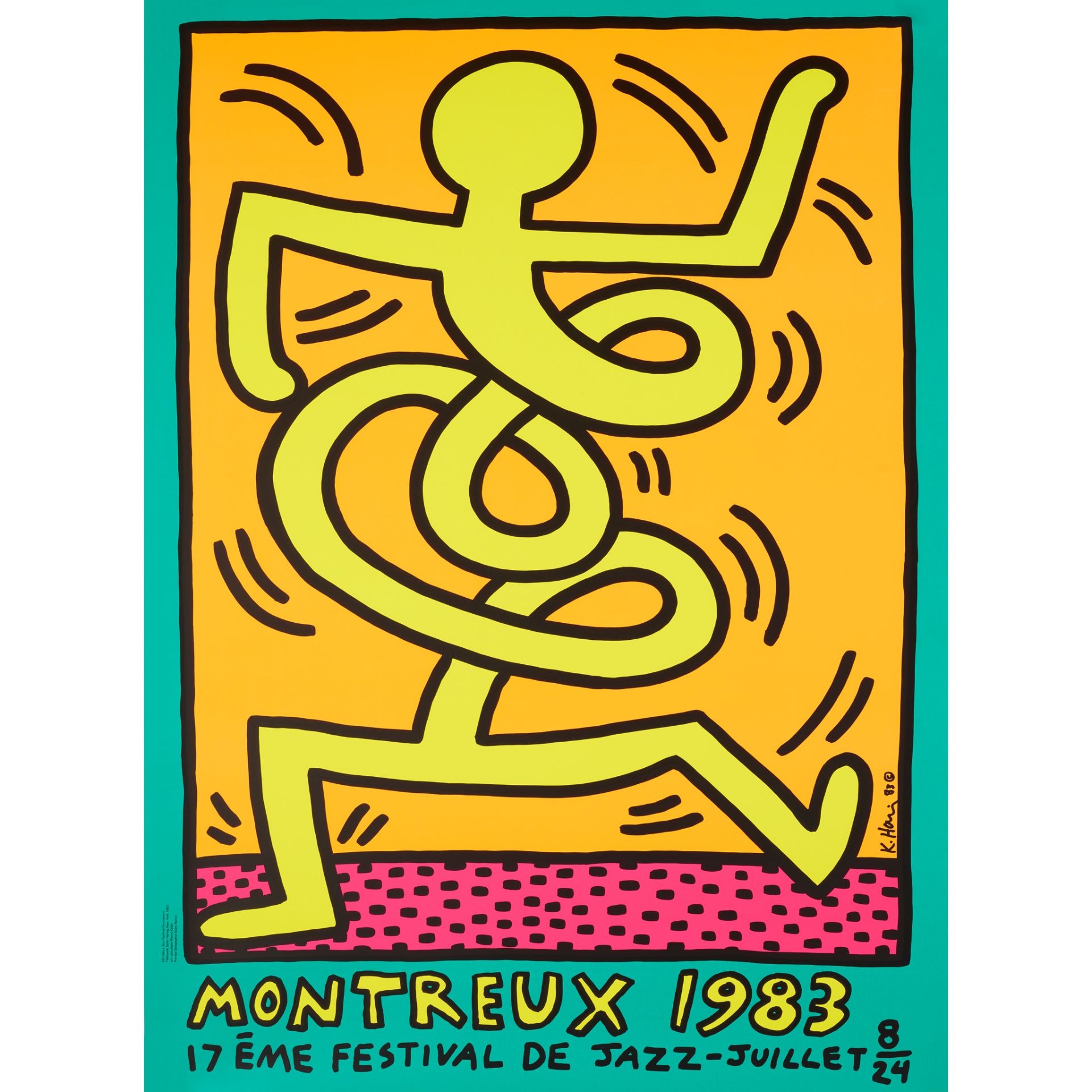 KEITH HARING (AMERICAN 1958-1990) MONTREUX JAZZ POSTER (GREEN) - 1983