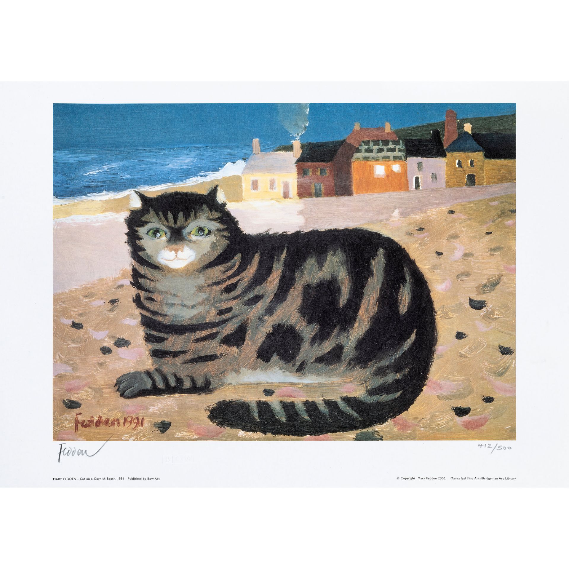 § MARY FEDDEN O.B.E. R.A. R.W.A. (BRITISH 1915-2012) CAT ON A CORNISH BEACH - 1991