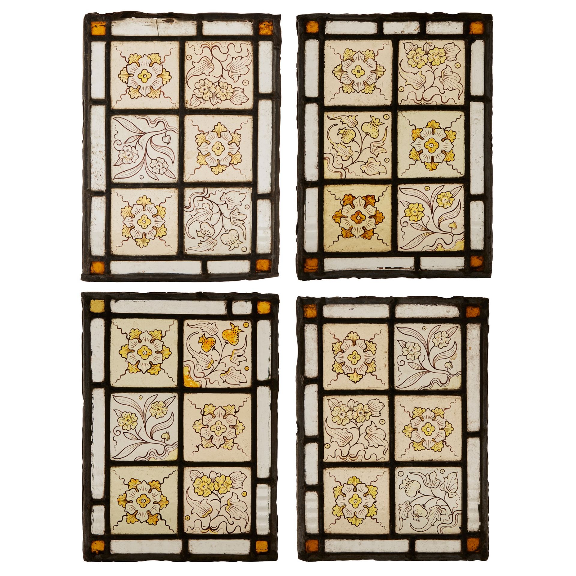 ENGLISH SCHOOL GROUP OF FOUR ARTS & CRAFTS QUARRY PANELS, CIRCA 1880