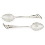 ATTRIBUTED TO KATE HARRIS FOR WILLIAM HUTTON & SONS PAIR OF FIGURAL TEASPOONS, SHEFFIELD 1912