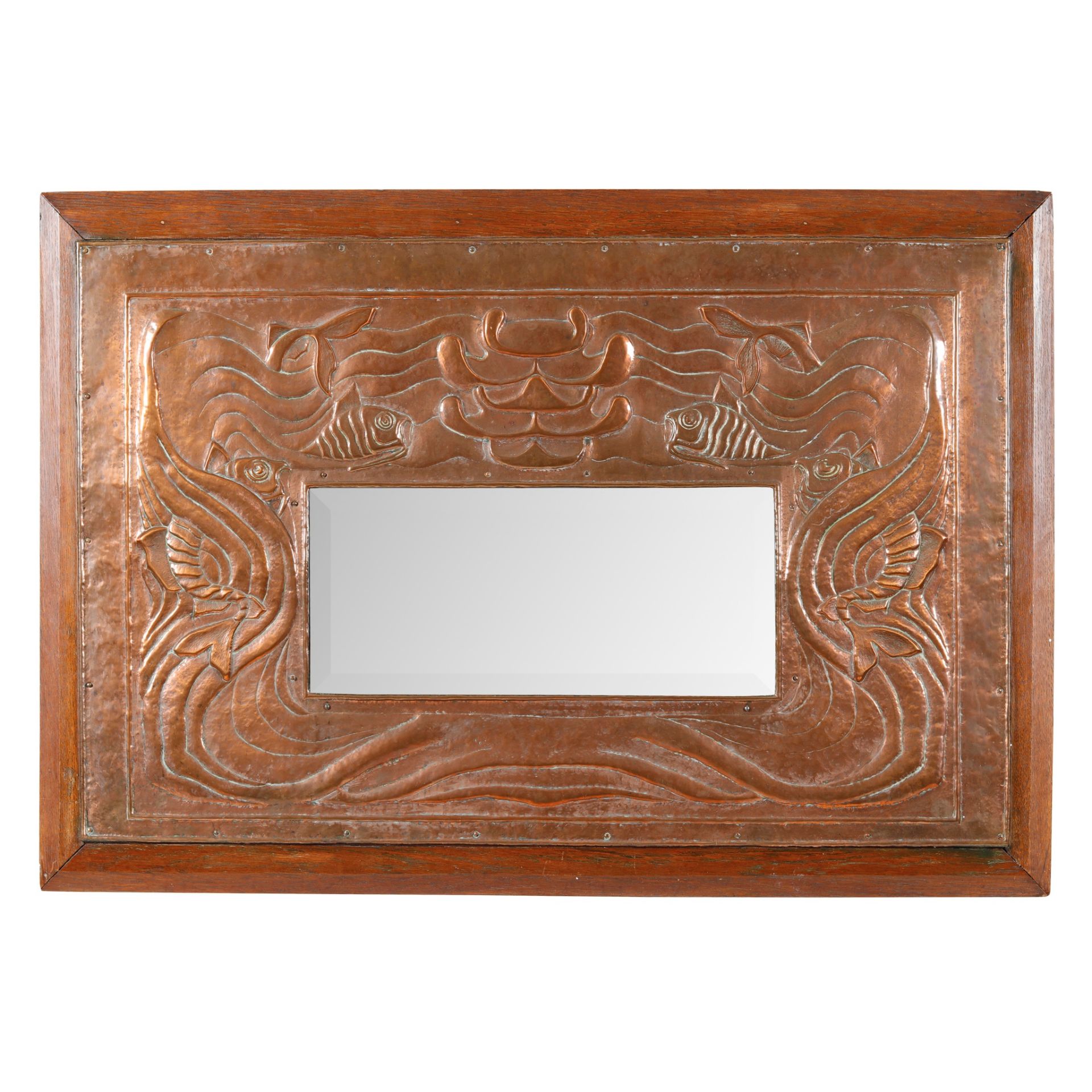 NEWLYN SCHOOL ARTS & CRAFTS WALL MIRROR, CIRCA 1900