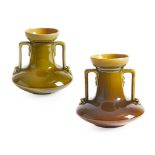CHRISTOPHER DRESSER (1868-1904) FOR LINTHORPE ART POTTERY TWO TWIN-HANDLED VASES, CIRCA 1880