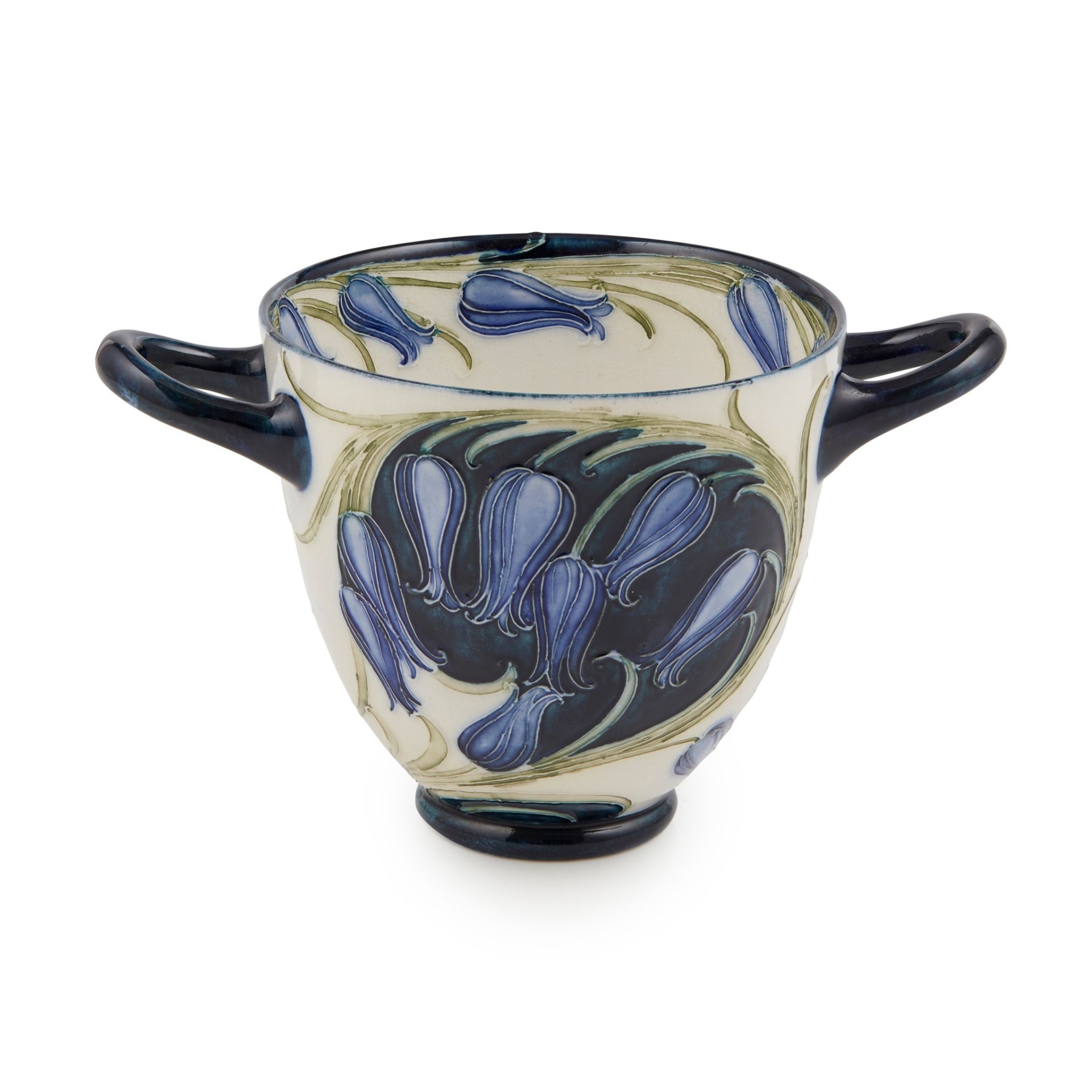 WILLIAM MOORCROFT (1872-1945) FOR JAMES MACINTYRE & CO. RARE 'HAREBELL' PATTERN TWIN-HANDLED