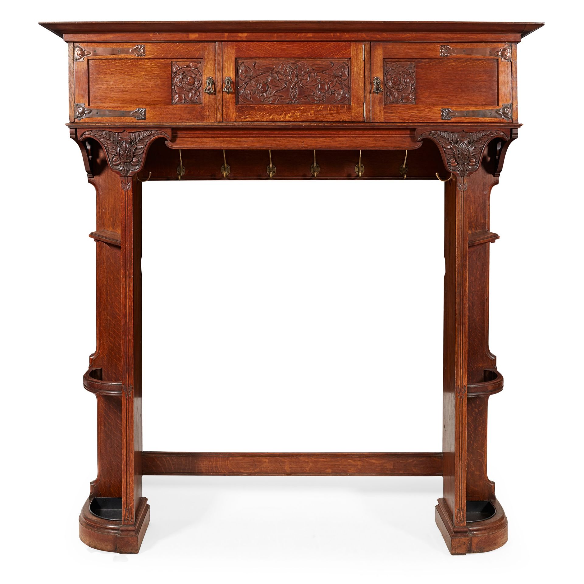 ENGLISH SCHOOL ARTS & CRAFTS HALLSTAND, CIRCA 1900