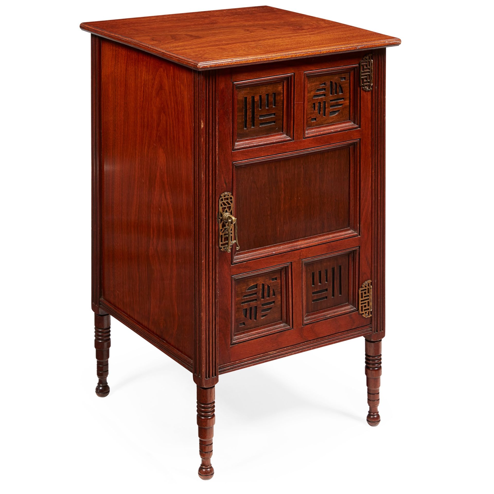 JAMES LAMB, MANCHESTER, IN THE MANNER OF E.W. GODWIN AESTHETIC MOVEMENT BEDSIDE CABINET, CIRCA 1880