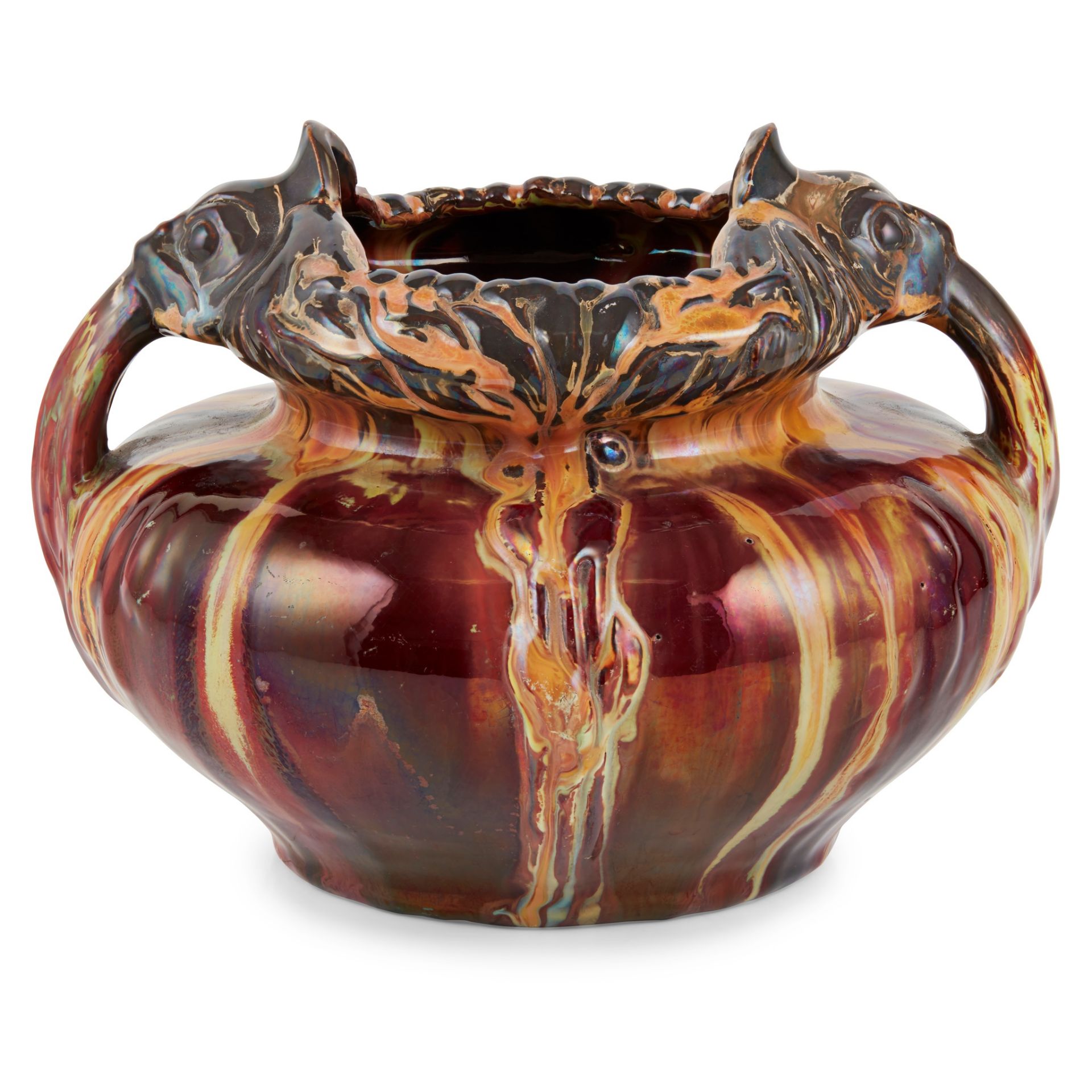 FRENCH SCHOOL, ATTRIBUTED TO CLEMENT MASSIER ART NOUVEAU TWIN-HANDLED JARDINIÈRE, CIRCA 1910