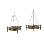 ENGLISH SCHOOL, MANNER OF A.W.N. PUGIN FOR JOHN HARDMAN & CO. PAIR OF GOTHIC REVIVAL CHANDELIERS,