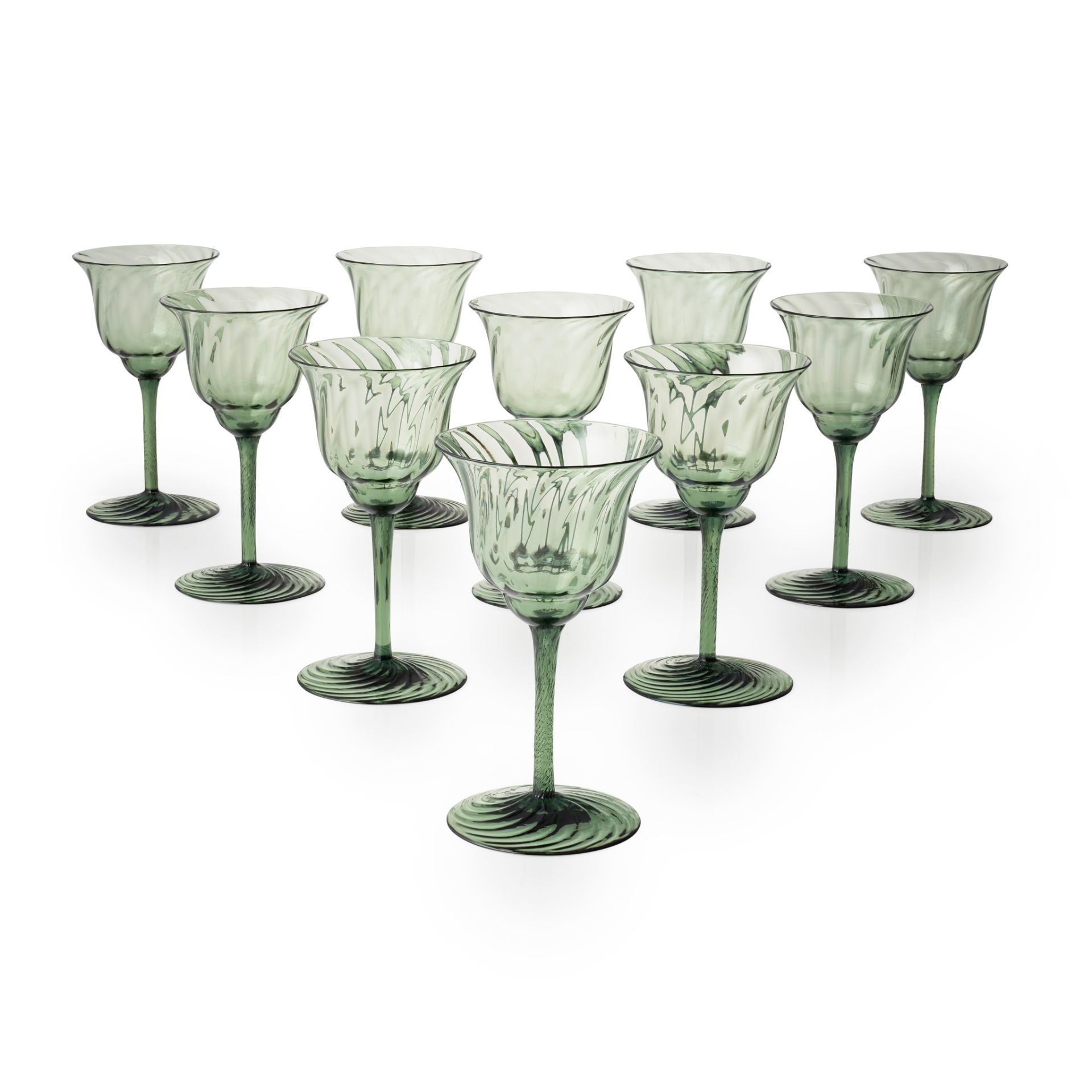 JAMES POWELL & SONS, WHITEFRIARS SET OF TEN DRINKING GLASSES, CIRCA 1900