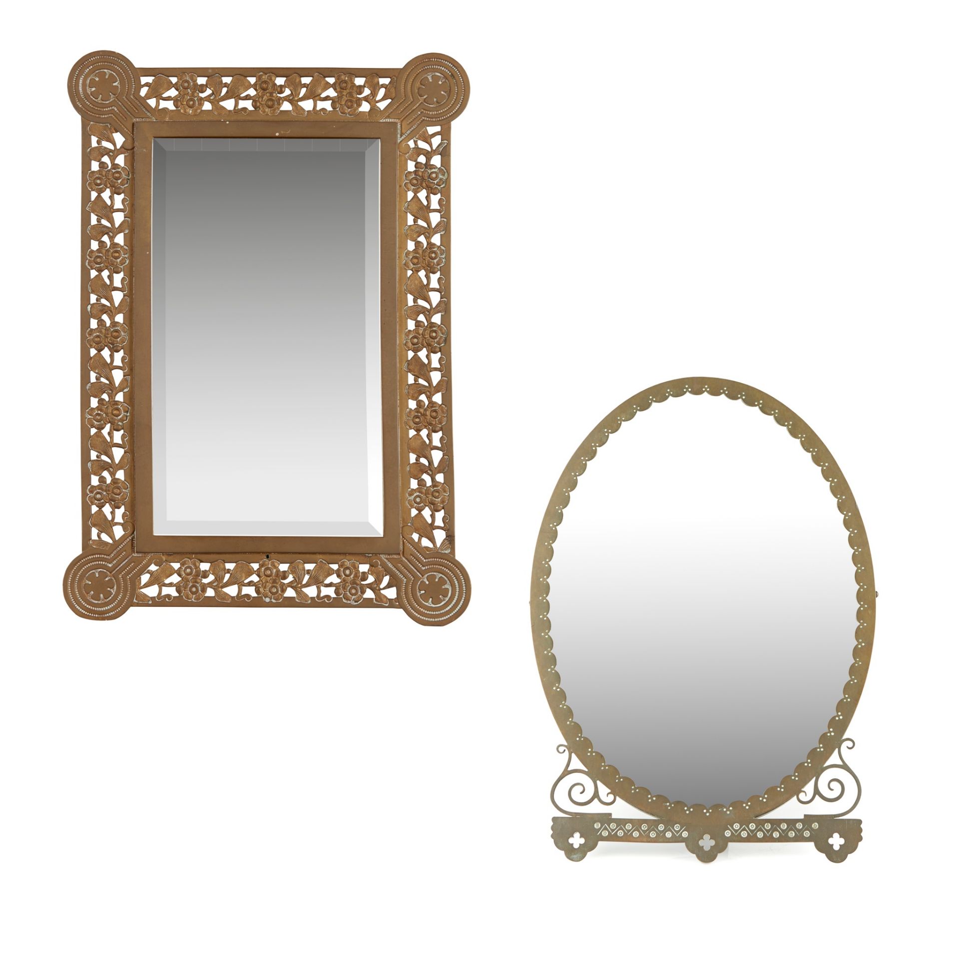 MANNER OF WILLIAM BUTTERFIELD GOTHIC REVIVAL STRUT MIRROR, CIRCA 1870