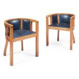 ENGLISH SCHOOL PAIR OF ARTS & CRAFTS TUB ARMCHAIRS, CIRCA 1920