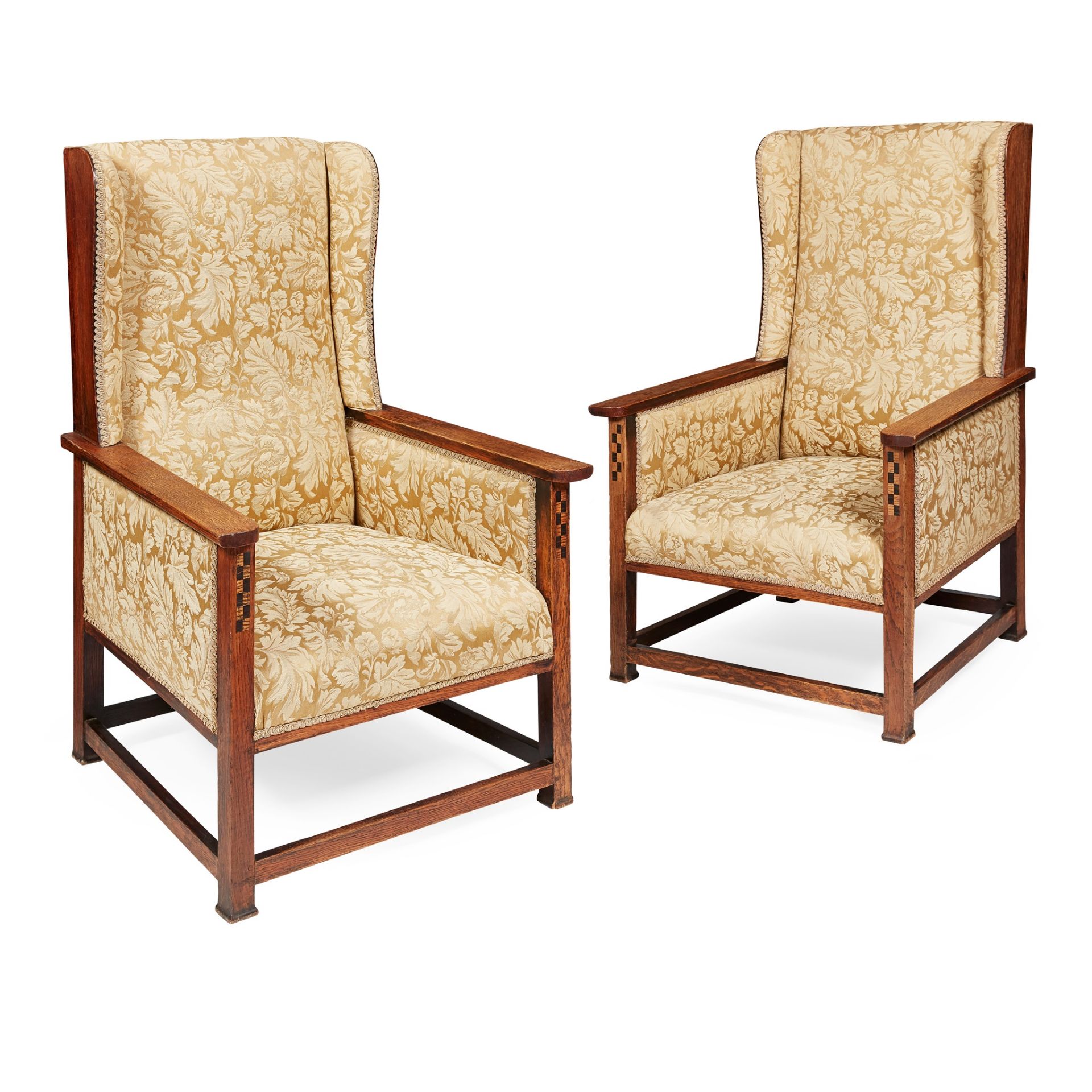 WILLIAM SKULL, HIGH WYCOMBE, AFTER M. H. BAILLIE SCOTT PAIR OF ARTS & CRAFTS WING ARMCHAIRS, CIRCA