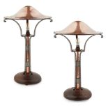 ATTRIBUTED TO THE BIRMINGHAM GUILD OF HANDICRAFTS PAIR OF ARTS & CRAFTS TABLE LAMPS, CIRCA 1900