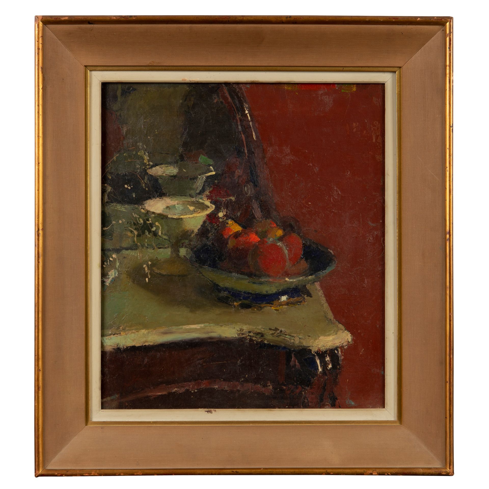 § CHRISTOPHER CHAMBERLAIN (BRITISH 1918-1984) STILL LIFE – FRUIT BOWL ON CORNER OF CHIFFONIER - Image 2 of 3