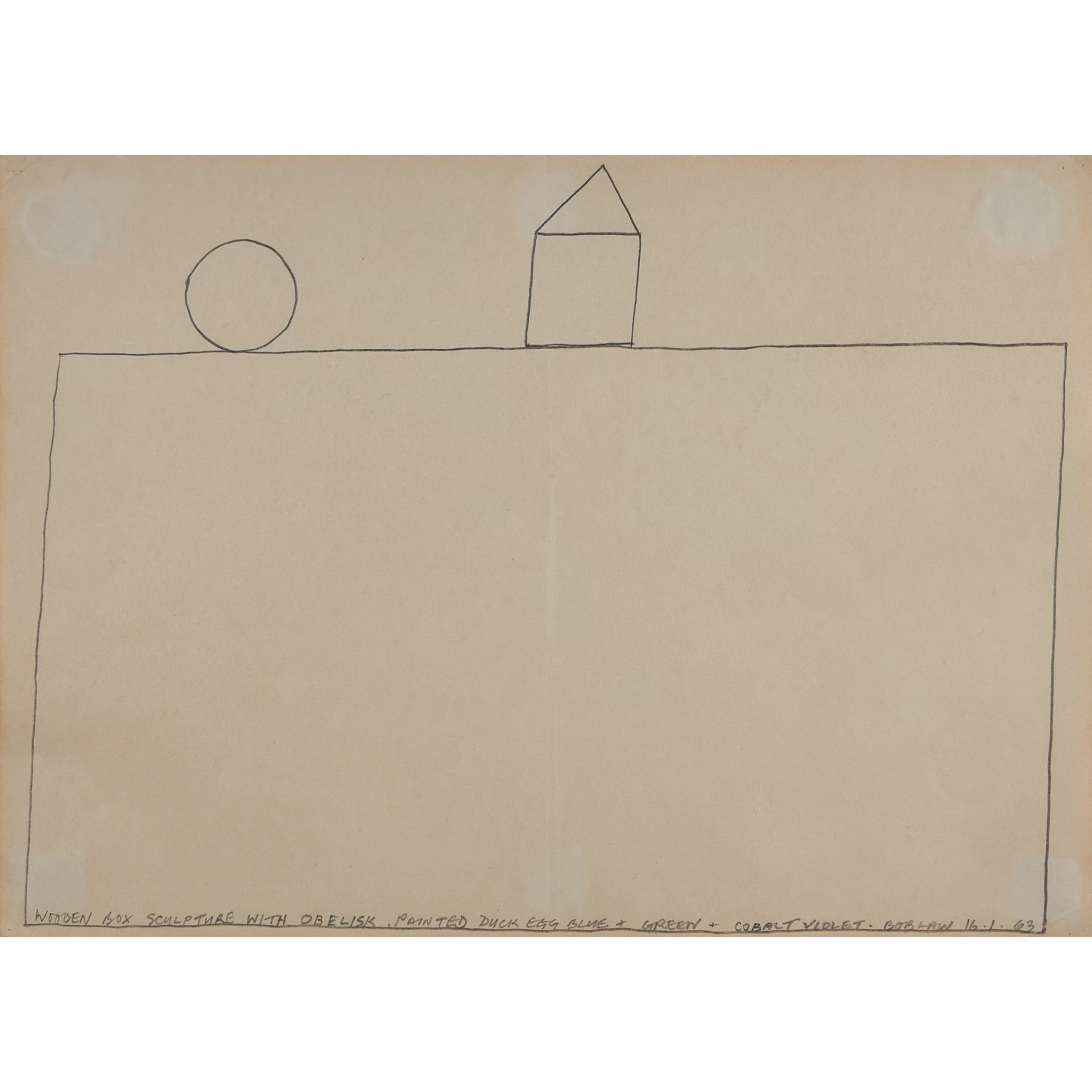 § BOB LAW (BRITISH 1934-2004) WOODEN BOX SCULPTURE WITH OBELISK, DRAWING FOR SCULPTURE, 1963