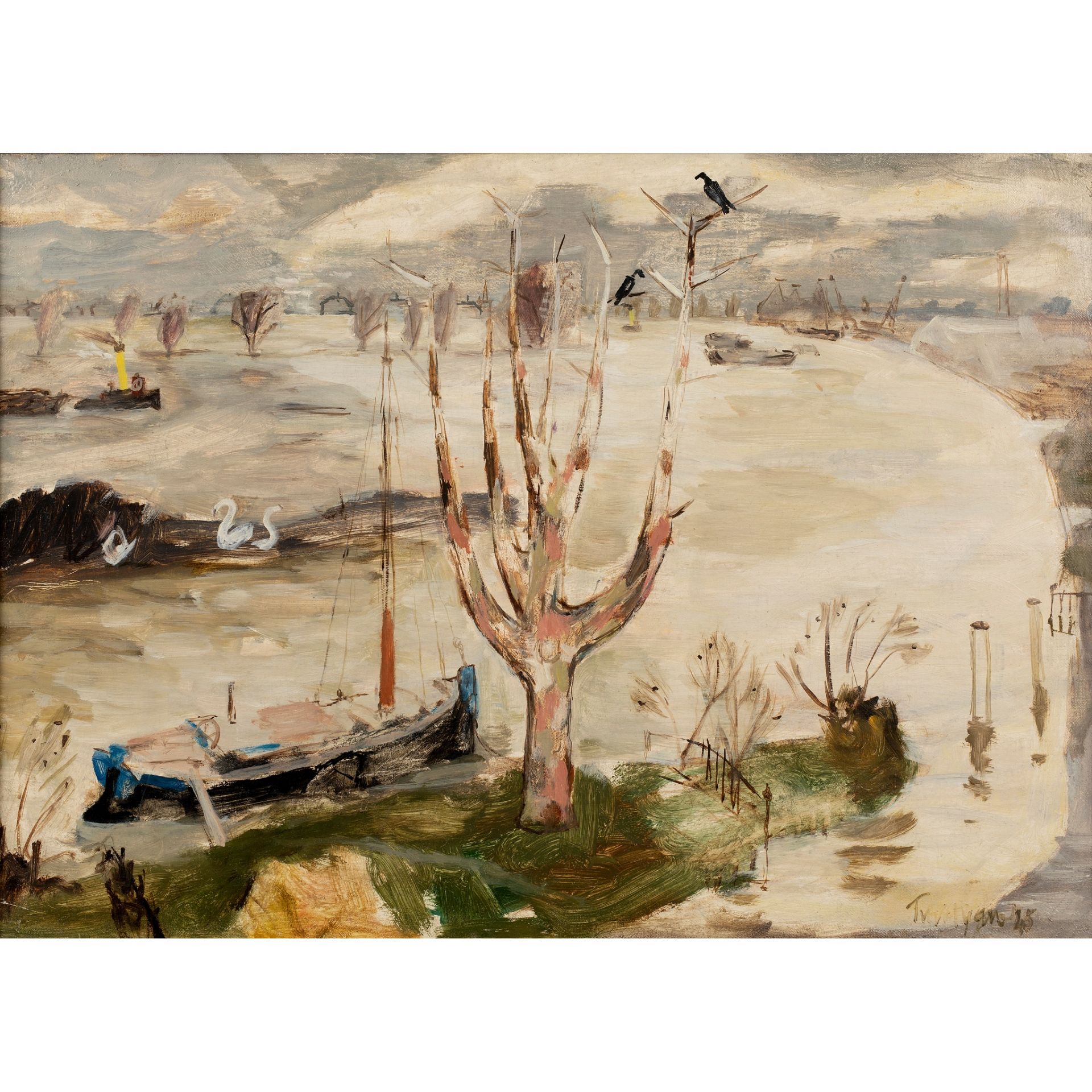 § JULIAN TREVELYAN (BRITISH 1910-1988) THE RIVER THAMES FLOODED AT CHISWICK, 1945