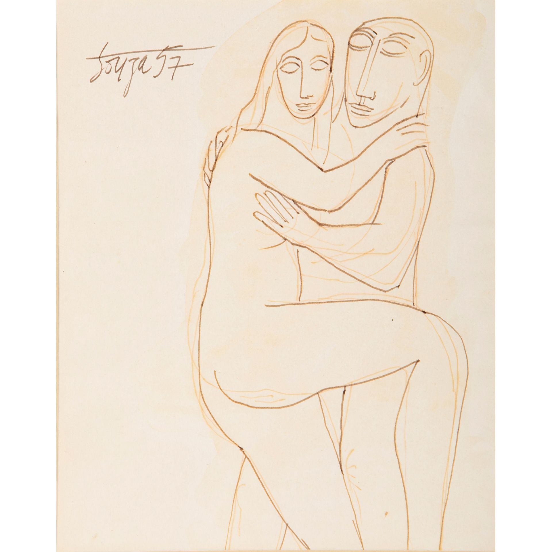 § FRANCIS NEWTON SOUZA (INDIAN 1924-2002) FIGURES EMBRACING, 1957