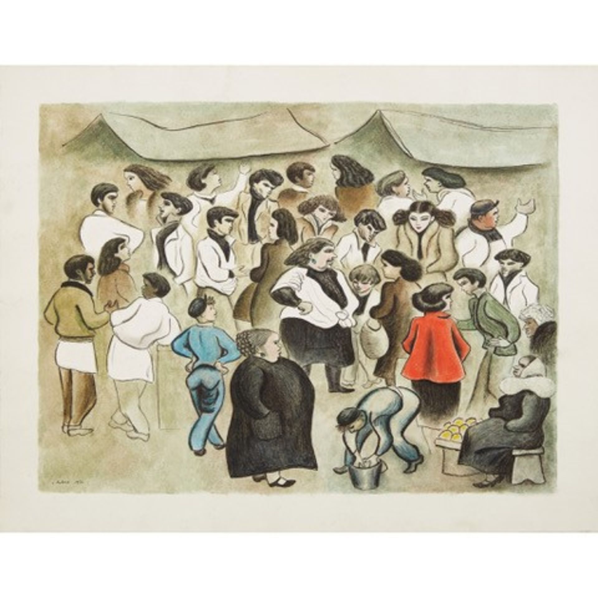 § DOM ROBERT (GUY DE CHAUNAC-LANZAC) (FRENCH 1907-1997) GROUP OF PEOPLE CONVERSING, 1954 - Bild 2 aus 2