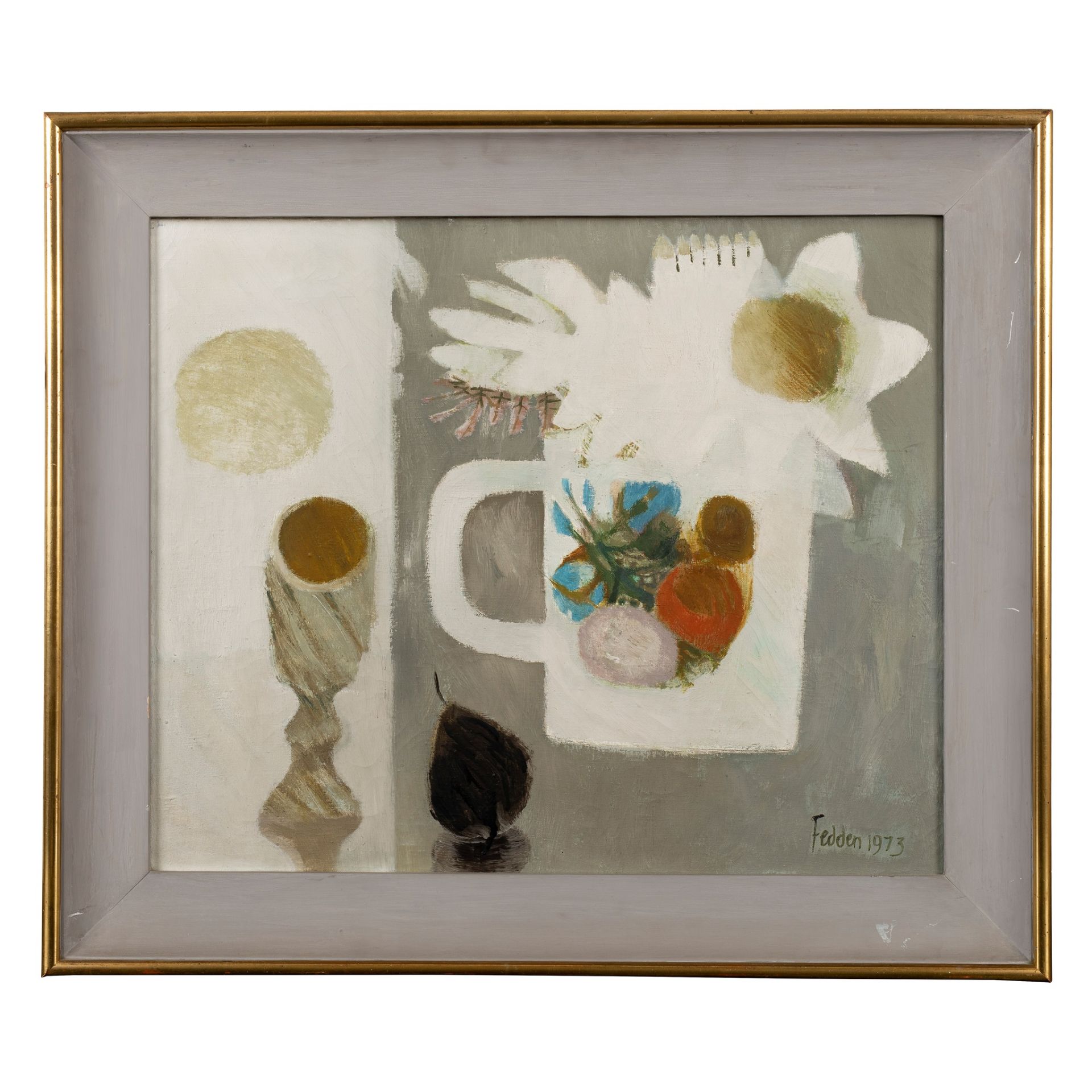 § MARY FEDDEN O.B.E. R.A. R.W.A. (BRITISH 1915-2012) STILL LIFE WITH JUG AND FRUIT, 1973 - Image 2 of 3