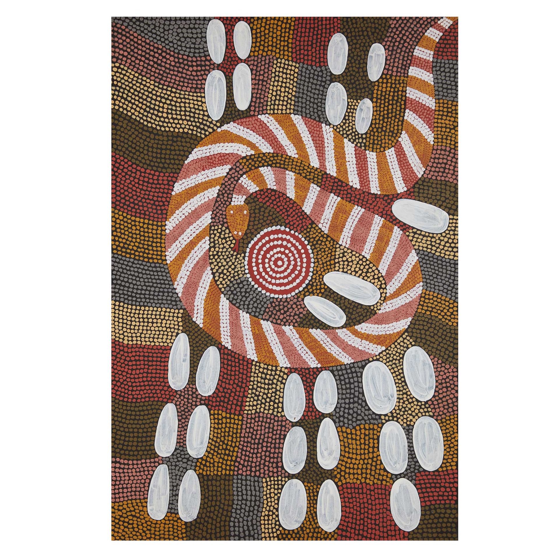 BILLY STOCKMAN TJAPALTJARRI (ANMATYERE B.1927 - D.2015), CARPET SNAKE DREAMING AT KARRINYARRA