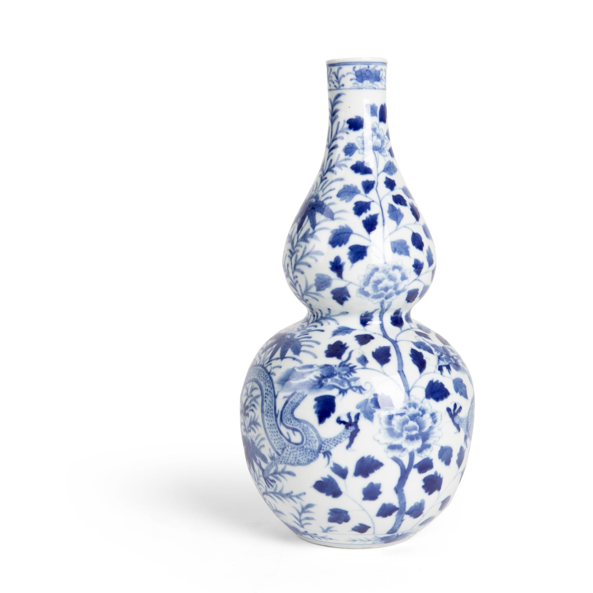 BLUE AND WHITE GOURD-SHAPED 'DRAGON' VASE KANGXI MARK BUT 19TH CENTURY