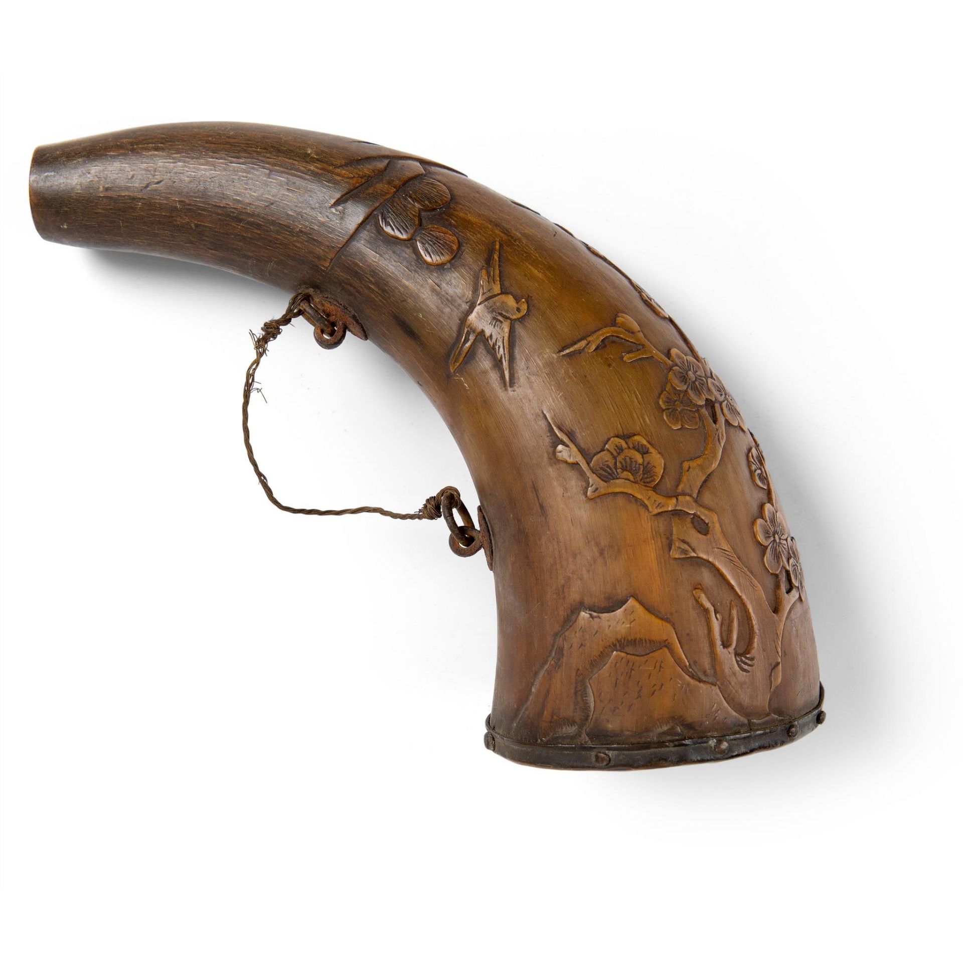 UNUSUAL 'POETRY' BUFFALO HORN WINE CONTAINER QING DYNASTY, 19TH CENTURY