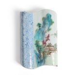 FAMILLE ROSE WALL VASE OF SCROLL FORM QING DYNASTY, 18TH CENTURY