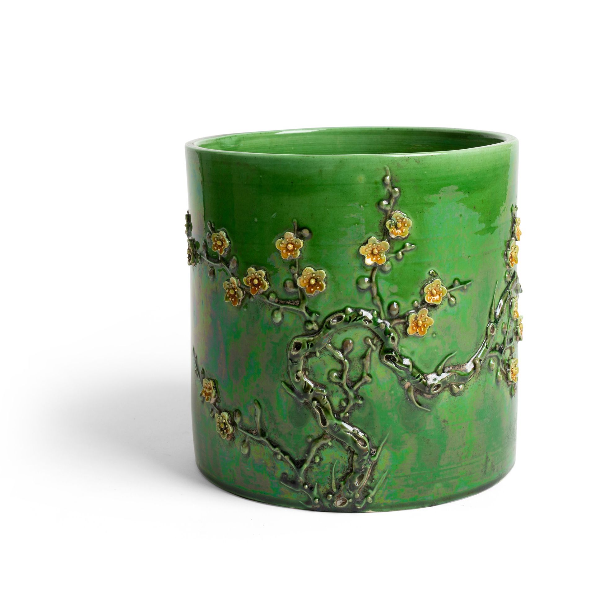 GREEN AND YELLOW-ENAMELLED BISCUIT BRUSH POT GUANGXU PERIOD