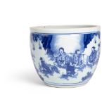 BLUE AND WHITE 'SEVEN SAGES OF THE BAMBOO GROVE' BASIN KANGXI PERIOD