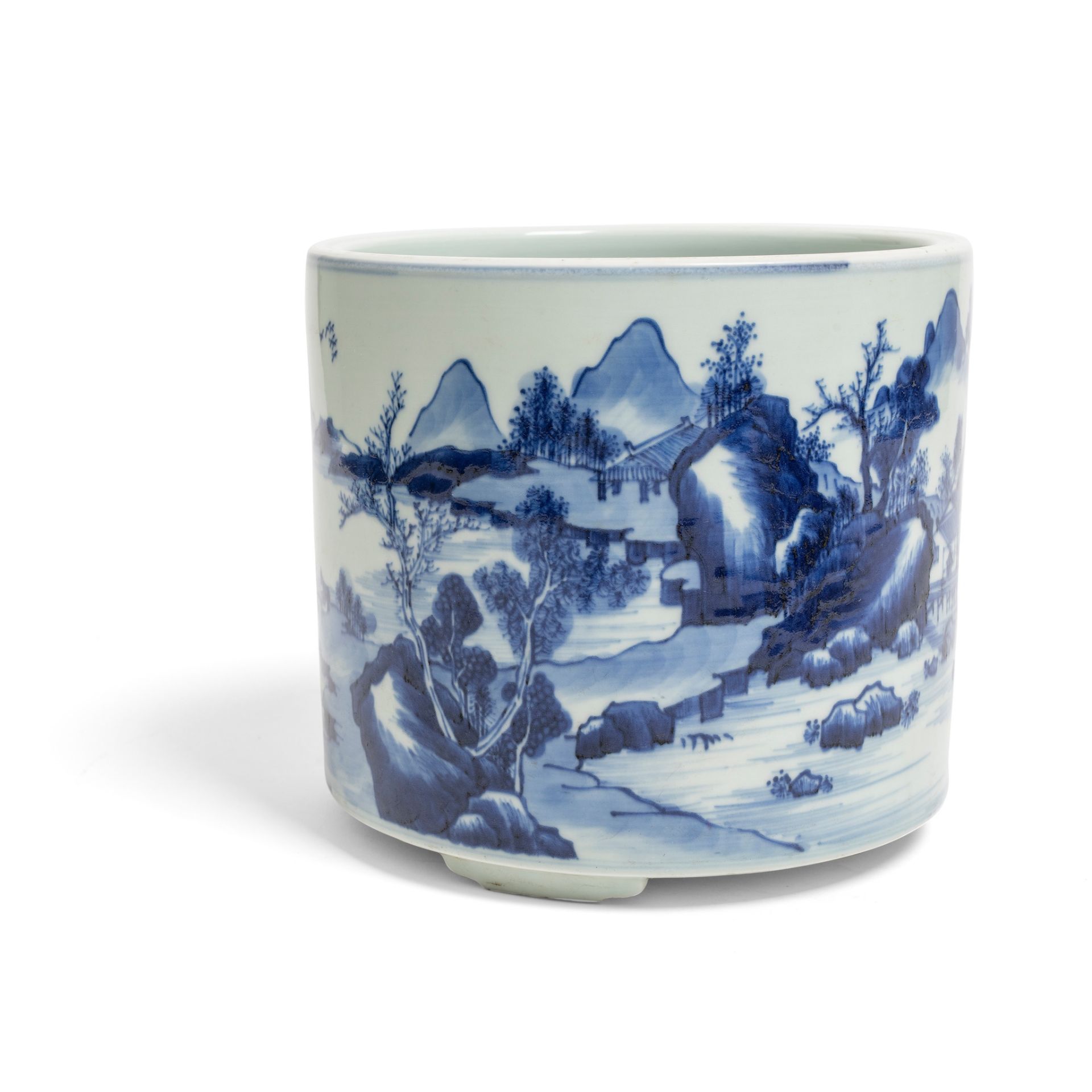 BLUE AND WHITE BRUSH POT QING DYNASTY, 18TH-19TH CENTURY