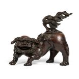 CARVED WOODEN 'BUDDHIST LION' CENSER