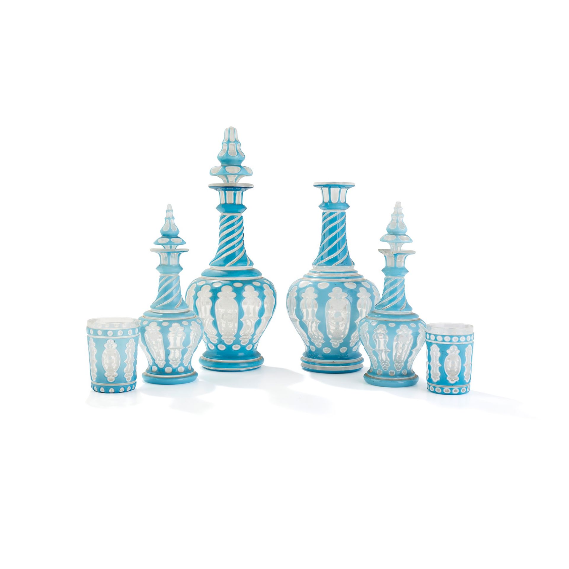 GROUP OF FOUR BOHEMIAN OVERLAY GLASS DECANTERS ENGRAVED WITH THE BREADALBANE CREST AND THE ORDER OF - Image 4 of 4