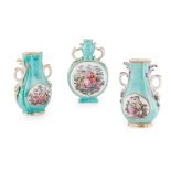 THREE CHELSEA TURQUOISE GROUND VASES LATE 18TH CENTURY