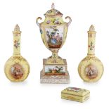 GROUP OF DRESDEN YELLOW GROUND PORCELAIN CIRCA 1900