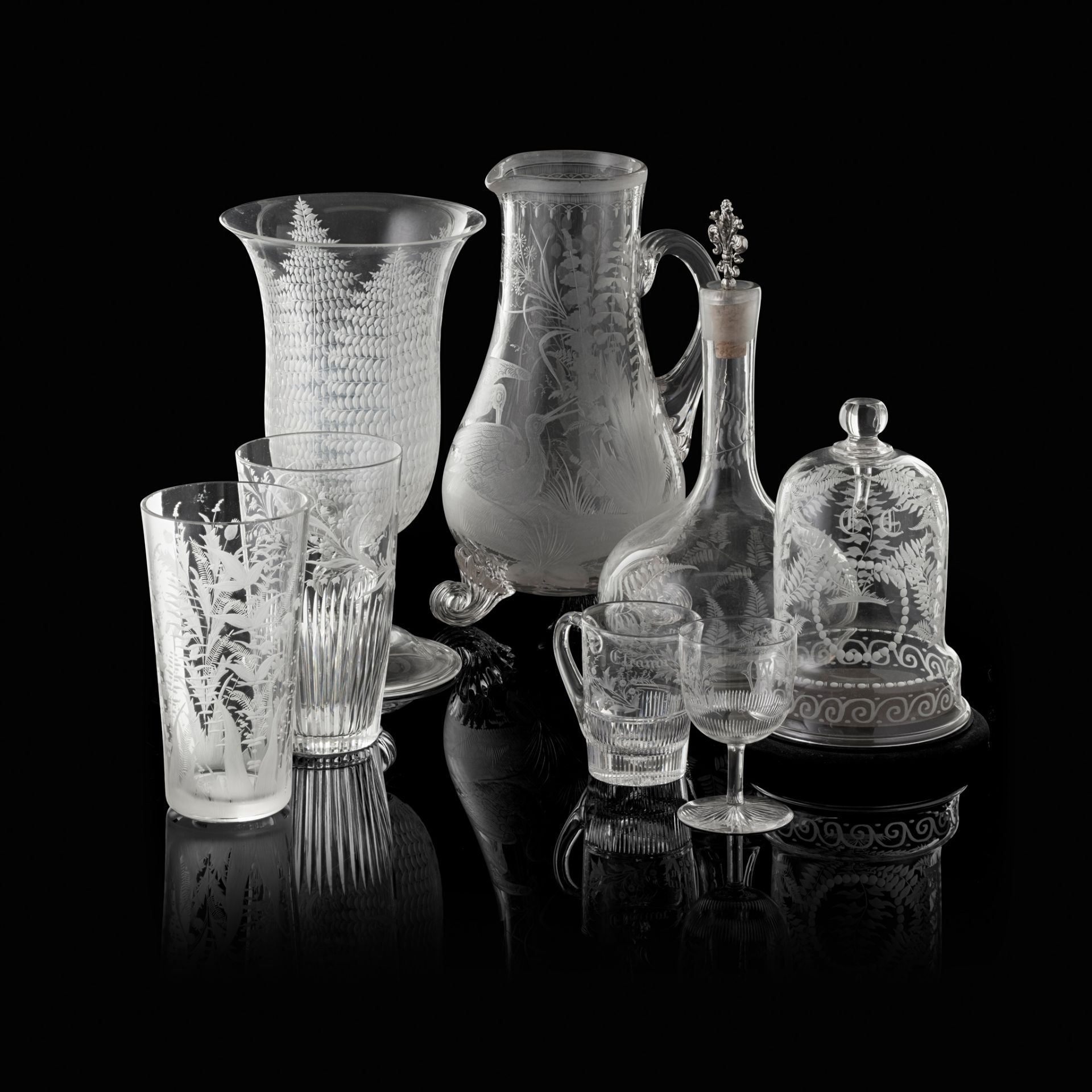 COLLECTION OF VICTORIAN ENGRAVED GLASSWARE 19TH CENTURY