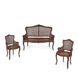 LOUIS XV STYLE MAHOGANY AND CANED BERGERE SUITE LATE 19TH CENTURY