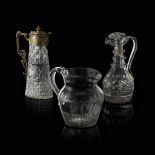 TWO CUT GLASS CLARET JUGS 19TH CENTURY